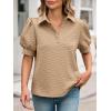imageCicy Bell Womens Puff Short Sleeve Polo Shirts Summer V Neck Textured Tops Dressy Casual Loose Fit BlouseBeige
