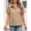 imageCicy Bell Womens Puff Short Sleeve Polo Shirts Summer V Neck Textured Tops Dressy Casual Loose Fit BlouseBeige