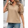 imageCicy Bell Womens Puff Short Sleeve Polo Shirts Summer V Neck Textured Tops Dressy Casual Loose Fit BlouseBeige