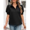 imageCicy Bell Womens Puff Short Sleeve Polo Shirts Summer V Neck Textured Tops Dressy Casual Loose Fit BlouseBlack