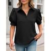 imageCicy Bell Womens Puff Short Sleeve Polo Shirts Summer V Neck Textured Tops Dressy Casual Loose Fit BlouseBlack