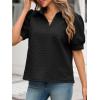 imageCicy Bell Womens Puff Short Sleeve Polo Shirts Summer V Neck Textured Tops Dressy Casual Loose Fit BlouseBlack