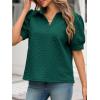 imageCicy Bell Womens Puff Short Sleeve Polo Shirts Summer V Neck Textured Tops Dressy Casual Loose Fit BlouseDark Green