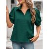imageCicy Bell Womens Puff Short Sleeve Polo Shirts Summer V Neck Textured Tops Dressy Casual Loose Fit BlouseDark Green
