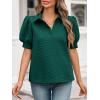 imageCicy Bell Womens Puff Short Sleeve Polo Shirts Summer V Neck Textured Tops Dressy Casual Loose Fit BlouseDark Green