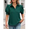 imageCicy Bell Womens Puff Short Sleeve Polo Shirts Summer V Neck Textured Tops Dressy Casual Loose Fit BlouseDark Green