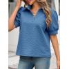 imageCicy Bell Womens Puff Short Sleeve Polo Shirts Summer V Neck Textured Tops Dressy Casual Loose Fit BlouseLake Blue