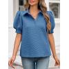 imageCicy Bell Womens Puff Short Sleeve Polo Shirts Summer V Neck Textured Tops Dressy Casual Loose Fit BlouseLake Blue
