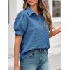 imageCicy Bell Womens Puff Short Sleeve Polo Shirts Summer V Neck Textured Tops Dressy Casual Loose Fit BlouseLake Blue