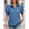 imageCicy Bell Womens Puff Short Sleeve Polo Shirts Summer V Neck Textured Tops Dressy Casual Loose Fit BlouseLake Blue