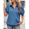 imageCicy Bell Womens Puff Short Sleeve Polo Shirts Summer V Neck Textured Tops Dressy Casual Loose Fit BlouseLake Blue