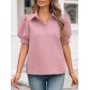imageCicy Bell Womens Puff Short Sleeve Polo Shirts Summer V Neck Textured Tops Dressy Casual Loose Fit BlousePink
