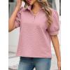 imageCicy Bell Womens Puff Short Sleeve Polo Shirts Summer V Neck Textured Tops Dressy Casual Loose Fit BlousePink