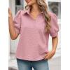 imageCicy Bell Womens Puff Short Sleeve Polo Shirts Summer V Neck Textured Tops Dressy Casual Loose Fit BlousePink