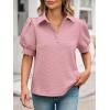 imageCicy Bell Womens Puff Short Sleeve Polo Shirts Summer V Neck Textured Tops Dressy Casual Loose Fit BlousePink