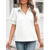 imageCicy Bell Womens Puff Short Sleeve Polo Shirts Summer V Neck Textured Tops Dressy Casual Loose Fit BlouseWhite