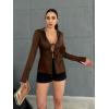 imageCicy Bell Womens Sexy Tie Front Satin Shirts Deep V Neck Silk Club Tops Long Sleeve Y2k Going Out BlouseCoffee