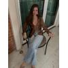 imageCicy Bell Womens Sexy Tie Front Satin Shirts Deep V Neck Silk Club Tops Long Sleeve Y2k Going Out BlouseCoffee