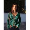 imageCicy Bell Womens Sexy Tie Front Satin Shirts Deep V Neck Silk Club Tops Long Sleeve Y2k Going Out BlouseDark Green