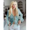 imageCicy Bell Womens Sexy Tie Front Satin Shirts Deep V Neck Silk Club Tops Long Sleeve Y2k Going Out BlouseLight Blue