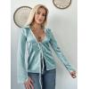 imageCicy Bell Womens Sexy Tie Front Satin Shirts Deep V Neck Silk Club Tops Long Sleeve Y2k Going Out BlouseLight Blue