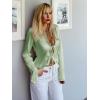 imageCicy Bell Womens Sexy Tie Front Satin Shirts Deep V Neck Silk Club Tops Long Sleeve Y2k Going Out BlouseLight Green