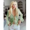 imageCicy Bell Womens Sexy Tie Front Satin Shirts Deep V Neck Silk Club Tops Long Sleeve Y2k Going Out BlouseLight Green