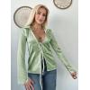 imageCicy Bell Womens Sexy Tie Front Satin Shirts Deep V Neck Silk Club Tops Long Sleeve Y2k Going Out BlouseLight Green