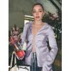 imageCicy Bell Womens Sexy Tie Front Satin Shirts Deep V Neck Silk Club Tops Long Sleeve Y2k Going Out BlouseLight Purple