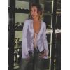 imageCicy Bell Womens Sexy Tie Front Satin Shirts Deep V Neck Silk Club Tops Long Sleeve Y2k Going Out BlouseLight Purple