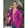 imageCicy Bell Womens Sexy Tie Front Satin Shirts Deep V Neck Silk Club Tops Long Sleeve Y2k Going Out BlouseRose Red
