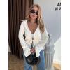 imageCicy Bell Womens Sexy Tie Front Satin Shirts Deep V Neck Silk Club Tops Long Sleeve Y2k Going Out BlouseWhite