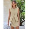 imageCicy Bell Womens Summer 2 Piece Outfits Crew Neck Sleeveless Fitted Blazer Vest Matching Sets Work Mini Skirt Suit SetsKhaki