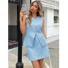 imageCicy Bell Womens Summer 2 Piece Outfits Crew Neck Sleeveless Fitted Blazer Vest Matching Sets Work Mini Skirt Suit SetsLight Blue