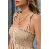 imageCicy Bell Womens Summer Smocked Jumpsuits Loose Fit Adjustable Spaghetti Strap Jumpers Button Front Jogger Leg OverallsBeige