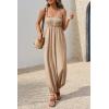 imageCicy Bell Womens Summer Smocked Jumpsuits Loose Fit Adjustable Spaghetti Strap Jumpers Button Front Jogger Leg OverallsBeige