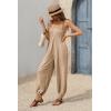 imageCicy Bell Womens Summer Smocked Jumpsuits Loose Fit Adjustable Spaghetti Strap Jumpers Button Front Jogger Leg OverallsBeige