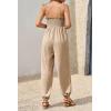 imageCicy Bell Womens Summer Smocked Jumpsuits Loose Fit Adjustable Spaghetti Strap Jumpers Button Front Jogger Leg OverallsBeige
