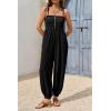 imageCicy Bell Womens Summer Smocked Jumpsuits Loose Fit Adjustable Spaghetti Strap Jumpers Button Front Jogger Leg OverallsBlack