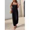 imageCicy Bell Womens Summer Smocked Jumpsuits Loose Fit Adjustable Spaghetti Strap Jumpers Button Front Jogger Leg OverallsBlack