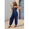 imageCicy Bell Womens Summer Smocked Jumpsuits Loose Fit Adjustable Spaghetti Strap Jumpers Button Front Jogger Leg OverallsBlue