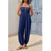 imageCicy Bell Womens Summer Smocked Jumpsuits Loose Fit Adjustable Spaghetti Strap Jumpers Button Front Jogger Leg OverallsBlue