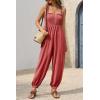 imageCicy Bell Womens Summer Smocked Jumpsuits Loose Fit Adjustable Spaghetti Strap Jumpers Button Front Jogger Leg OverallsBrick Red