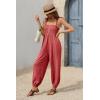 imageCicy Bell Womens Summer Smocked Jumpsuits Loose Fit Adjustable Spaghetti Strap Jumpers Button Front Jogger Leg OverallsBrick Red