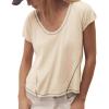 imageCicy Bell Womens Cropped Scoop Neck Tshirts Summer Cap Short Sleeve Exposed Seam Tops Casual Loose Fit Cotton Tee ShirtsApricot