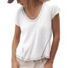 imageCicy Bell Womens Cropped Scoop Neck Tshirts Summer Cap Short Sleeve Exposed Seam Tops Casual Loose Fit Cotton Tee ShirtsWhite