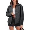 imageCicy Bell Womens Faux Leather Bomber Jackets Button Down Vintage Casual Moto Coats Loose Fit Fall Fashion OuterwearBlack