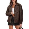 imageCicy Bell Womens Faux Leather Bomber Jackets Button Down Vintage Casual Moto Coats Loose Fit Fall Fashion OuterwearCoffee
