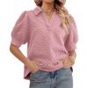 imageCicy Bell Womens Puff Short Sleeve Polo Shirts Summer V Neck Textured Tops Dressy Casual Loose Fit BlousePink