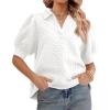 imageCicy Bell Womens Puff Short Sleeve Polo Shirts Summer V Neck Textured Tops Dressy Casual Loose Fit BlouseWhite